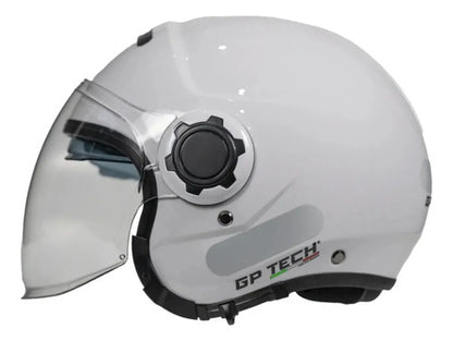 Capacete Aberto GP Tech Zoom Solid com Óculos Solar Interno Branco Brilhante