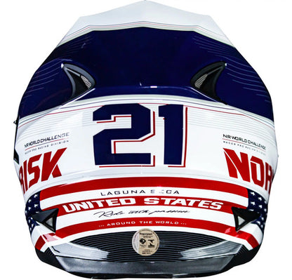Capacete Norisk FF302 Grand Prix USA com Óculos Solar Interno Branco Azul Brilhante Tamanho 58/M