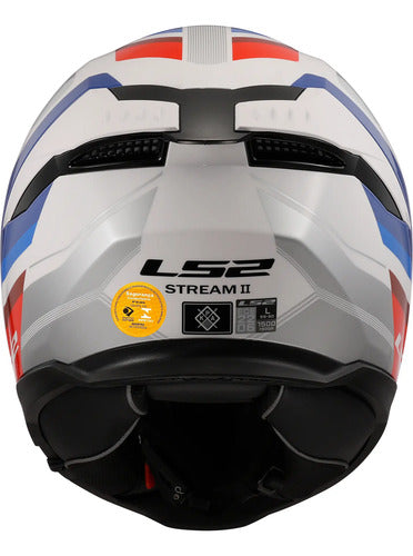 Capacete LS2 FF808 Stream II Vintage com Óculos Solar Interno Branco Azul Vermelho