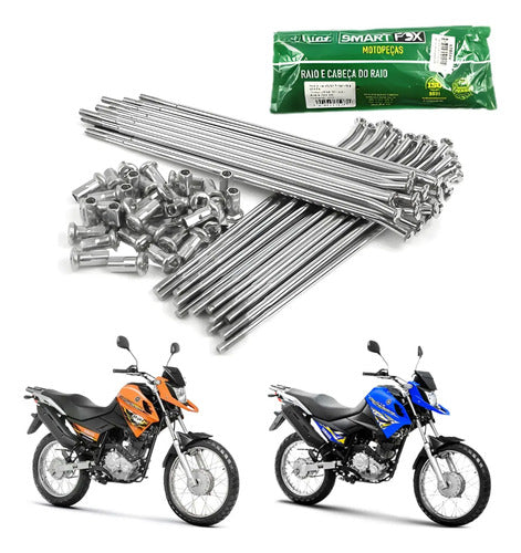 Jogo de Raios Dianteiro Smartfox Yamaha Crosser 150 2014 a 2021 Freio a Tambor 3,5 mm Cromado