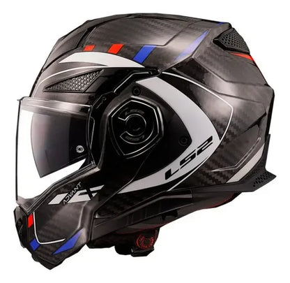 Capacete Escamoteável LS2 FF901 Advant X Carbon Future Branco Azul Vermelho Brilhante Tamanho 60/L