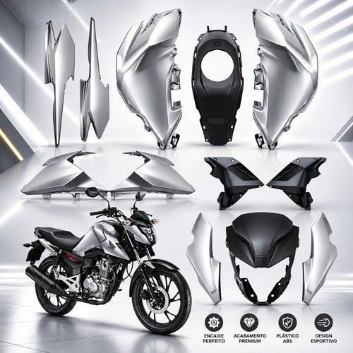 Kit Carenagem Completo Paramotos Honda Cg 160 Fan 2025 em diante Prata Perolizado
