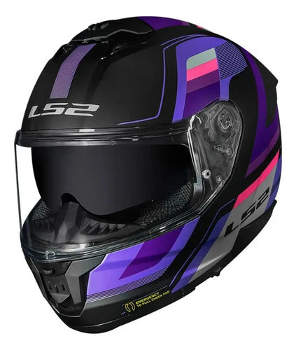 Capacete LS2 FF808 Stream II Vintage com Óculos Solar Interno Preto Roxo Cinza Fosco Tamanho 56/S