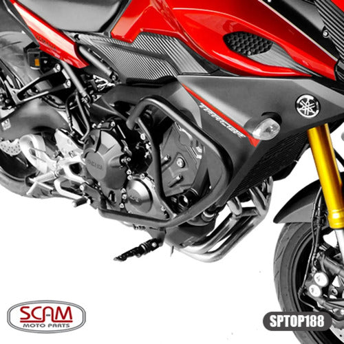 Protetor de Motor com Pedaleira Scam Yamaha Tracer 900 2017 a 2018 Preto Fosco