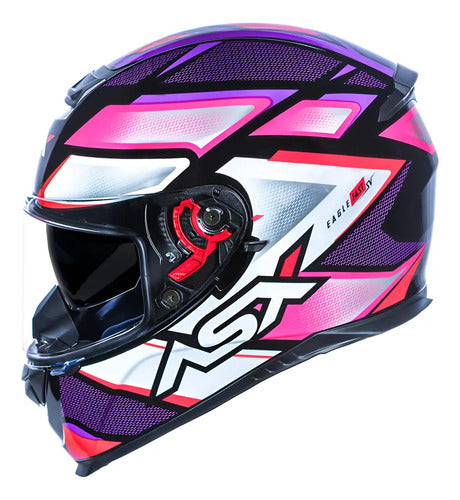 Capacete ASX Eagle SV Fast com Óculos Solar Interno Preto Lilás Rosa Brilhante