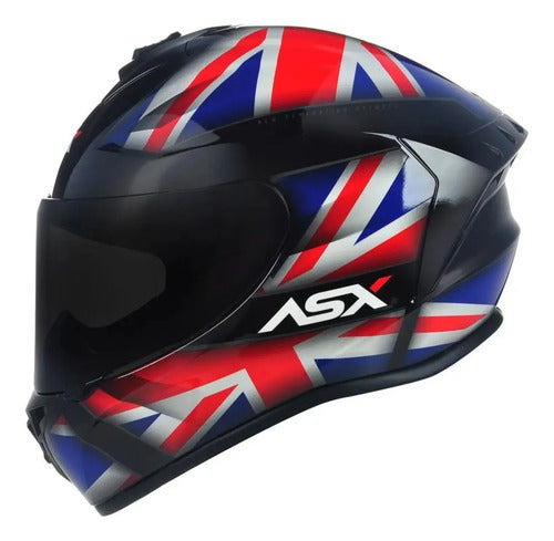 Capacete ASX Draken UK Preto Vermelho Azul Brilhante