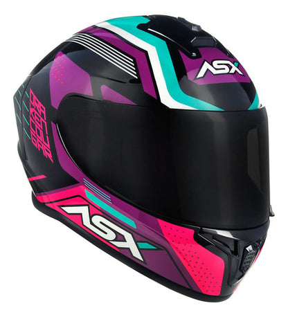 Capacete ASX Draken Cougar Preto Rosa Azul Brilhante