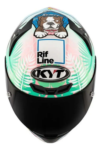 Capacete KYT TT-Course Riccardo Rossi Barcelona Branco Brilhante Tamanho 58/M
