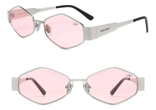 Óculos De Sol Mormaii M0190 Metal Hexagonal Óculos Solar M0190 Feminino Lente Rosa Prata Preto Metal