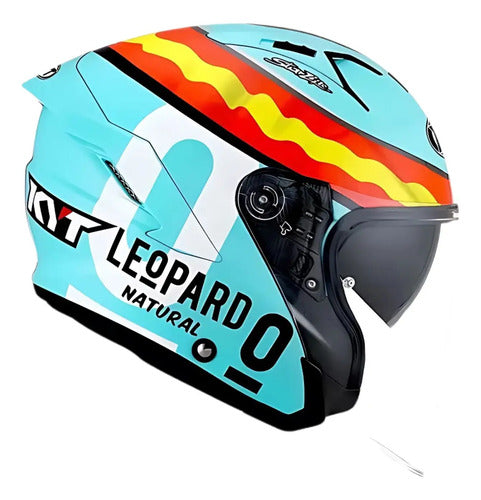 Capacete Aberto KYT NF-J Jaume Masia Leopard com Óculos Solar Interno Azul Vermelho
