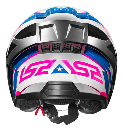 Capacete Aberto LS2 OF616 Airflow II Draze com Spoiler Branco Azul Rosa Brilhante