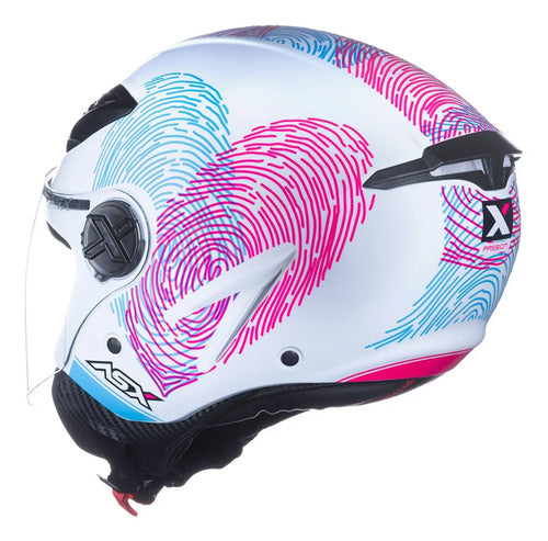 Capacete Aberto ASX City Air Passion Branco Rosa Azul Brilhante