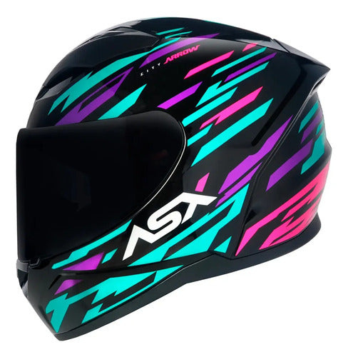 Capacete ASX City Arrow Preto Azul Roxo Brilhante