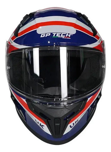 Capacete GP Tech Sense UK Azul Vermelho Brilhante Tamanho 60