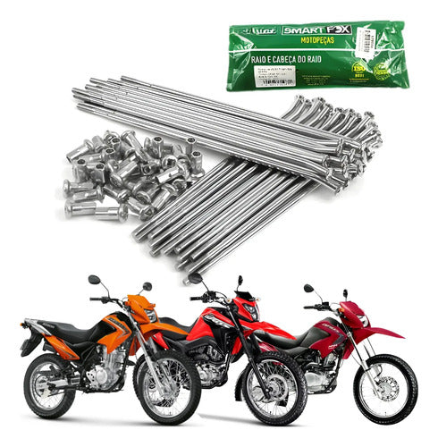 Jogo de Raios Dianteiro Smartfox Honda Bros 125 150 160 3,5 mm Cromado