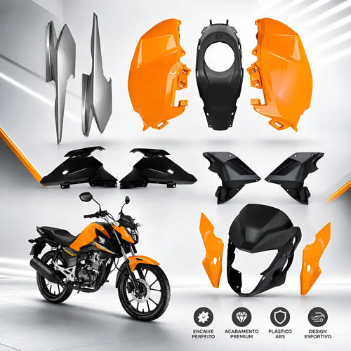 Kit Carenagem Completo Paramotos Honda Cg 160 Titan 2025 em diante Laranja Perolizado