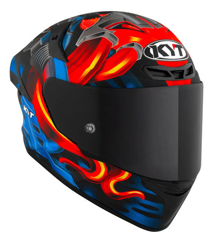 Capacete KYT TT-Course Magnet Azul Vermelho Preto Brilhante