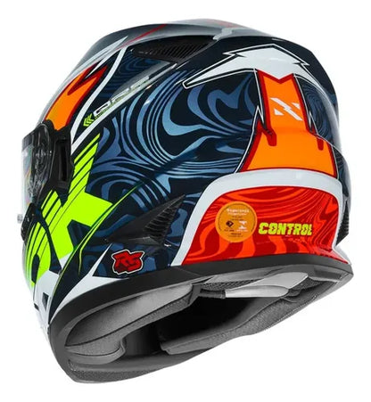 Capacete Norisk FF302 Soul II Control com Óculos Solar Interno Azul Laranja Brilhante Tamanho 58/M