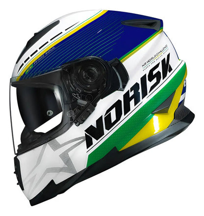 Capacete Norisk FF302 Soul II Grand Prix Brasil com Óculos Solar Interno Verde Amarelo Tamanho 60/L