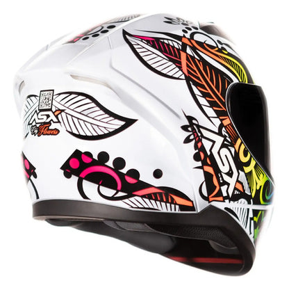 Capacete ASX City Flowers Branco Preto Colorido Brilhante