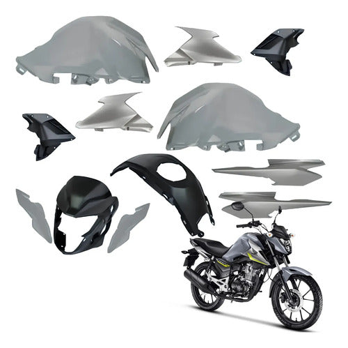 Kit Carenagem Completo Paramotos Honda Cg 160 Titan 2025 em diante Cinza Perolizado