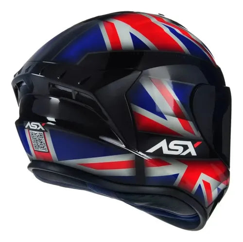 Capacete ASX Draken UK Preto Vermelho Azul Brilhante