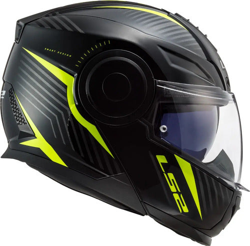 Capacete Escamoteável LS2 FF902 Scope Skid com Óculos Solar Interno Preto Amarelo