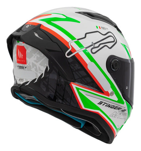 Capacete MT Helmets Stinger 2 Grand Prix Itália Branco Verde Vermelho Brilhante