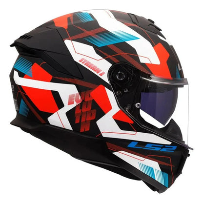 Capacete LS2 FF808 Stream II Mika com Óculos Solar Interno Branco Azul Vermelho
