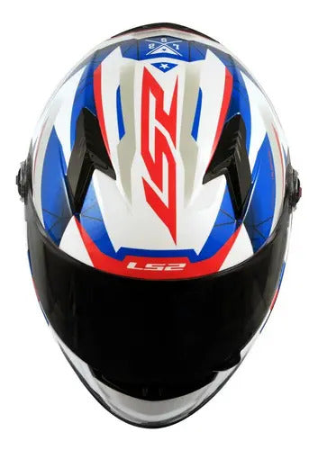 Capacete LS2 FF358 Draze Branco Azul Vermelho Brilhante Tamanho 62/XL