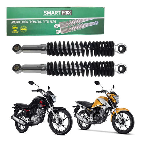 Par de Amortecedores Traseiros com Regulagem Smartfox Honda Cg 150 160 Titan Fan Start Cromado