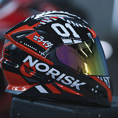 Capacete Norisk FF302 Soul Tokyo com Óculos Solar Interno Preto Vermelho Brilhante