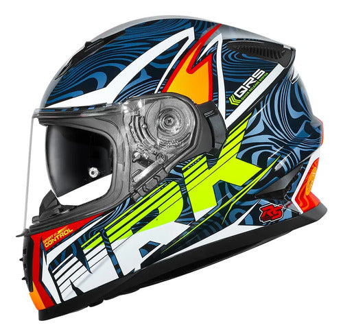 Capacete Norisk FF302 Soul II Control com Óculos Solar Interno Azul Laranja Brilhante Tamanho 56/S