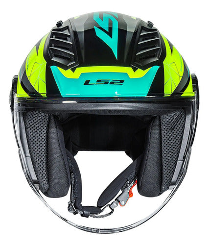 Capacete Aberto LS2 OF616 Airflow II Draze com Spoiler Preto Amarelo Verde Brilhante