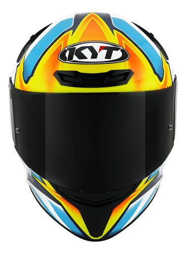 Capacete KYT TT-Course Leandro Tati Mercado Laranja Azul Branco Brilhante