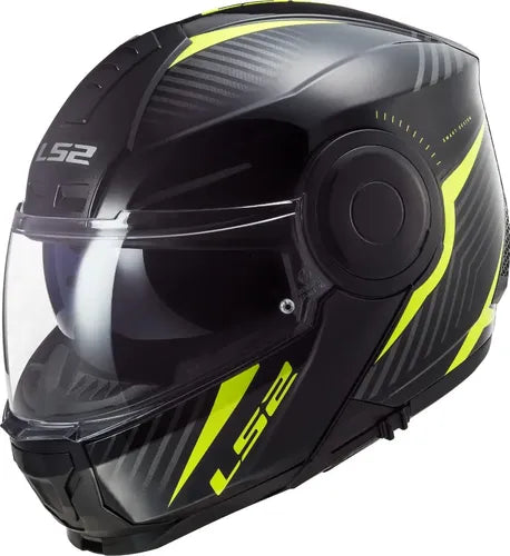 Capacete Escamoteável LS2 FF902 Scope Skid com Óculos Solar Interno Preto Amarelo