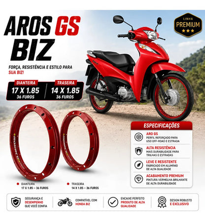 Par de Aros de Roda GS Monaco Honda Biz 125 Biz 110i 1.85x17 e 1.85x14 Vermelho