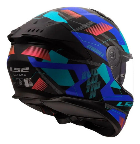 Capacete LS2 FF808 Stream II Mika com Óculos Solar Interno Preto Azul Fosco