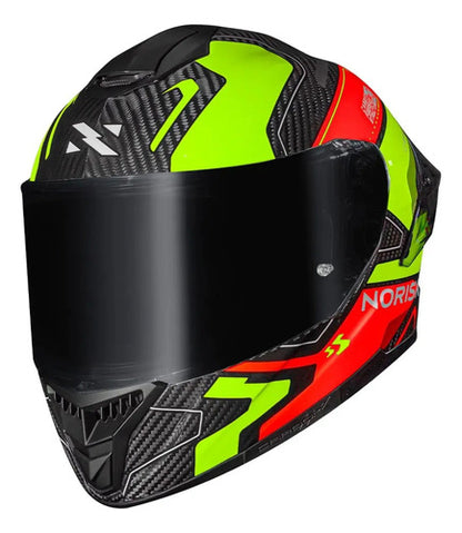 Capacete Norisk Carbon R Rider com 2 Viseiras e Spoiler Laranja Amarelo