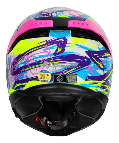 Capacete LS2 FF808 Stream II Scratches com Óculos Solar Interno Branco Roxo Rosa Fosco