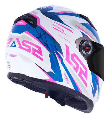 Capacete LS2 FF358 Draze Branco Azul Rosa Brilhante Tamanho 58/M