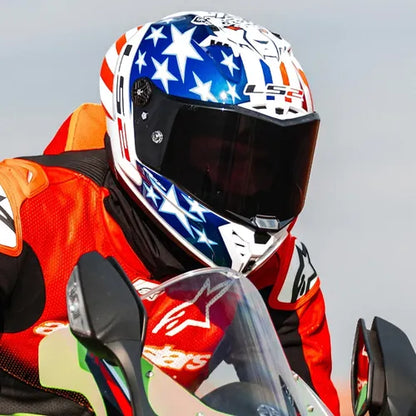 Capacete LS2 FF805 Thunder C GP Baz Replica com Spoiler Branco Azul Vermelho Brilhante