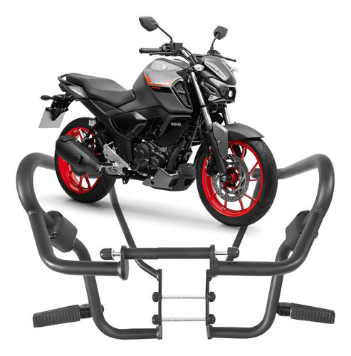 Protetor de Motor com Pedaleira Chapam Yamaha Fazer Fz15 150 2023 a 2025 Preto Fosco