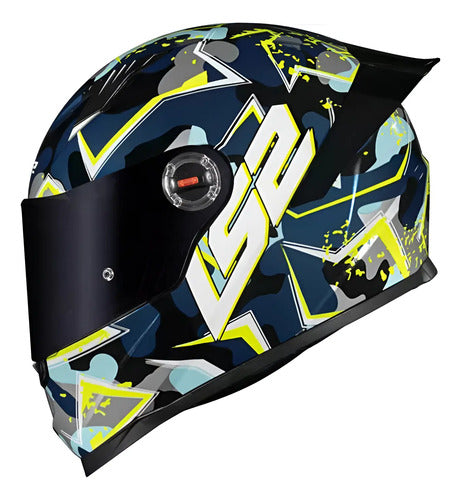 Capacete LS2 FF358 S Camo com Spoiler Azul Amarelo Fosco