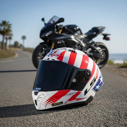 Capacete LS2 FF805 Thunder C GP Baz Replica com Spoiler Branco Azul Vermelho Brilhante