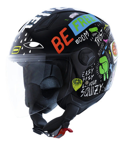 Capacete Aberto Norisk Orion Free Preto Laranja Branco Brilhante