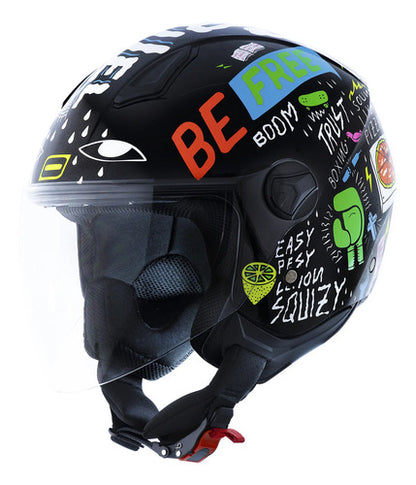 Capacete Aberto Norisk Orion Free Preto Laranja Branco Brilhante
