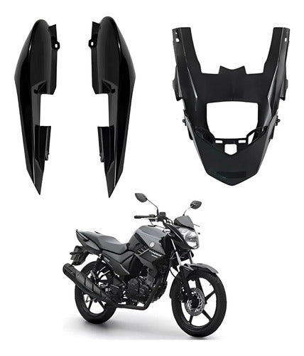 Rabeta Lateral Completa Paramotos Yamaha Fazer 150 2014 a 2025 Preto Brilhante