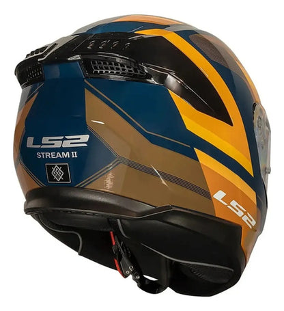 Capacete LS2 FF808 Stream II Vintage com Óculos Solar Interno Azul Laranja Brilhante