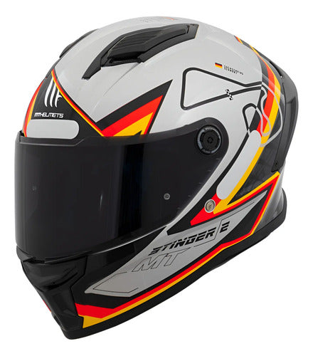 Capacete MT Helmets Stinger 2 Grand Prix Alemanha Branco Vermelho Preto Brilhante